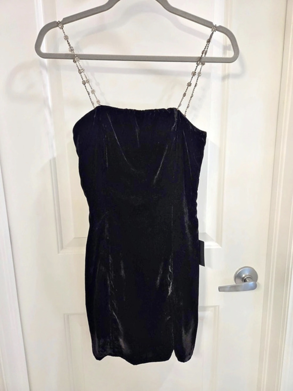 Lulus Black Velvet Rhinestone Bodycon Mini Dress